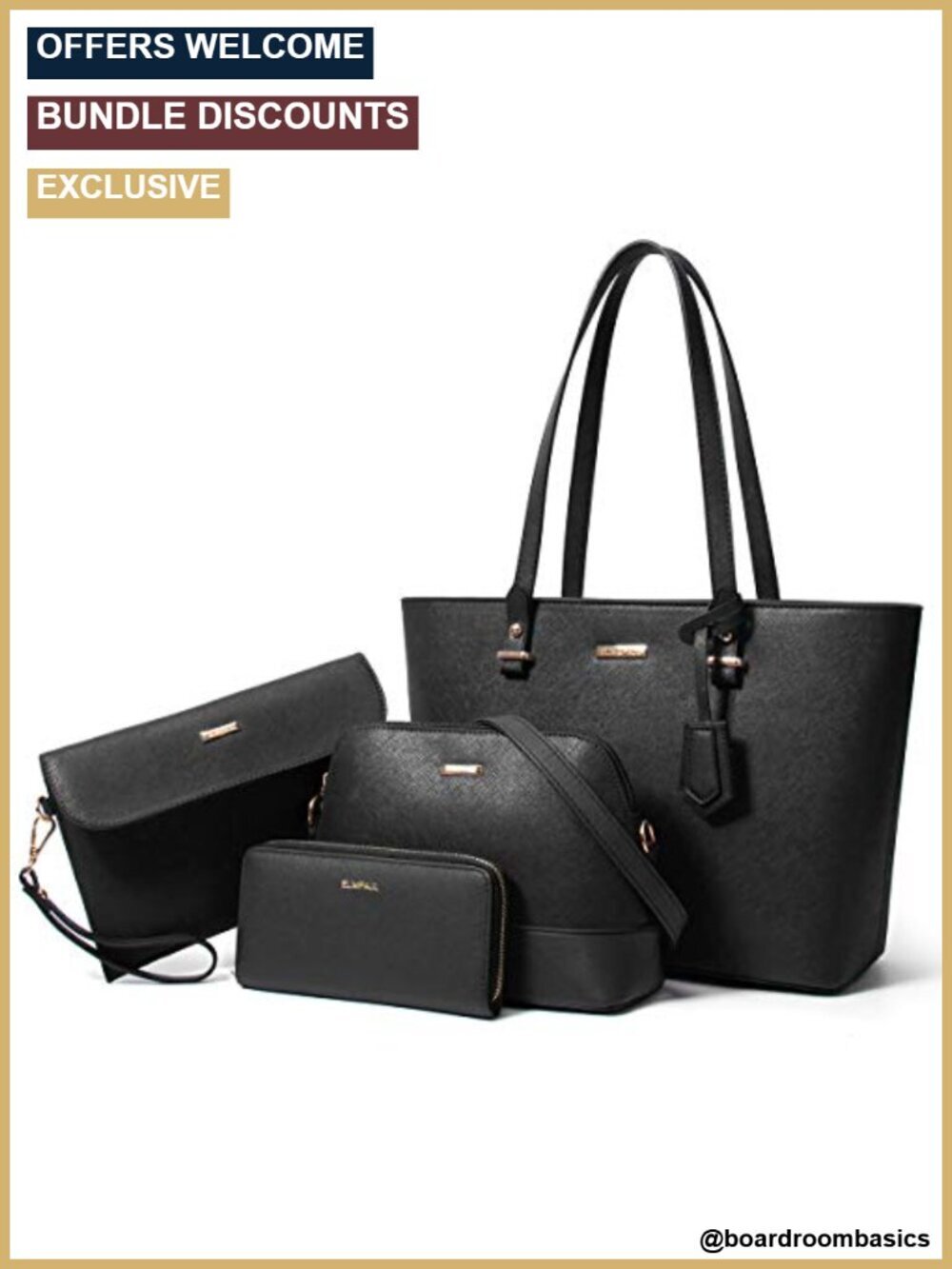 Synthetic Leather Satchel Handbag Set 4 Piece Tote Shoulder Bag